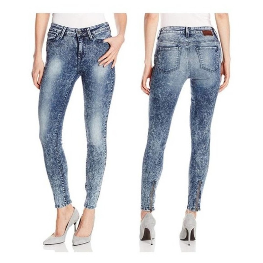 Mavi Women's Elisa Highrise Acid Wash  Zip Ankle Super Skinny Jeans Blue Size 28